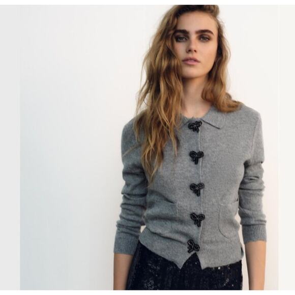 RARE!!! ZARA Gray Embellished Knit Top NWT - Picture 4 of 16